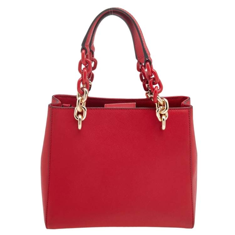Pre Owned Michael Kors Red Saffiano Leather Cynthia Tote