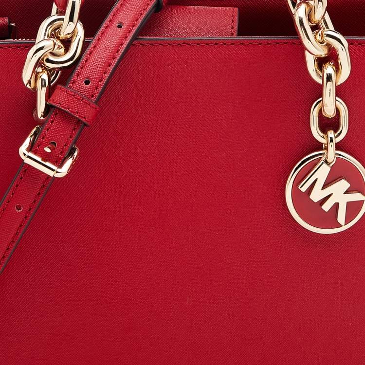Pre Owned Michael Kors Red Saffiano Leather Cynthia Tote