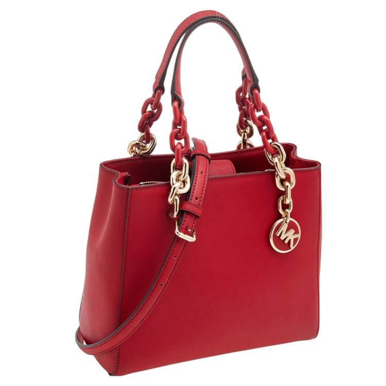 Pre Owned Michael Kors Red Saffiano Leather Cynthia Tote