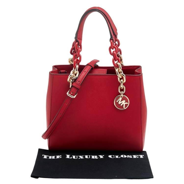 Pre Owned Michael Kors Red Saffiano Leather Cynthia Tote