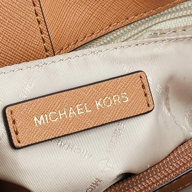 Pre Owned Michael Kors White/Brown Signature Coated Canvas and Leather Sofia Tote