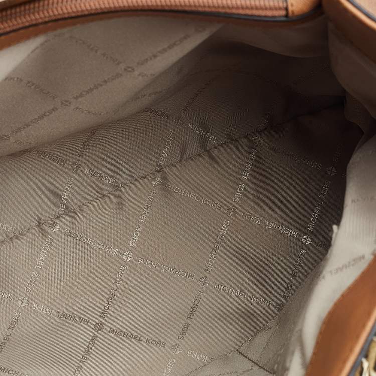 Pre Owned Michael Kors White/Brown Signature Coated Canvas and Leather Sofia Tote