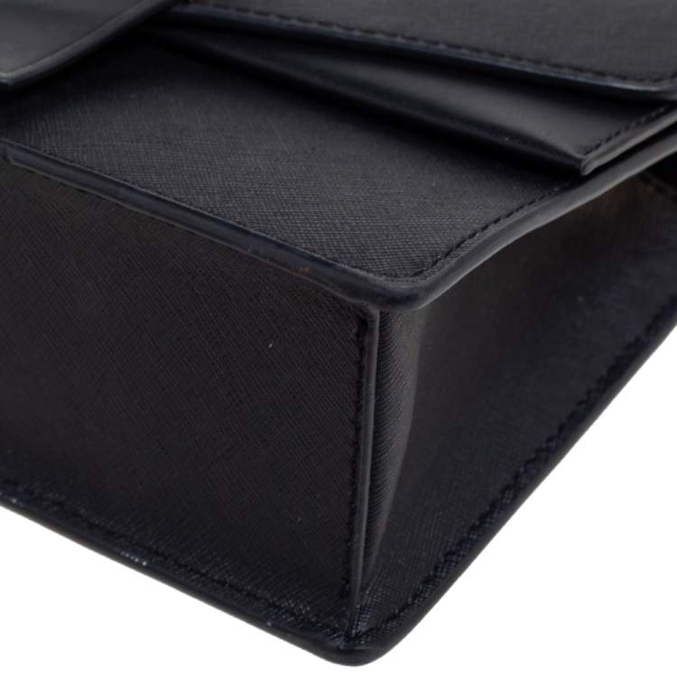 Pre Owned Michael Kors Black Saffiano Leather Small Greenwich Shoulder Bag