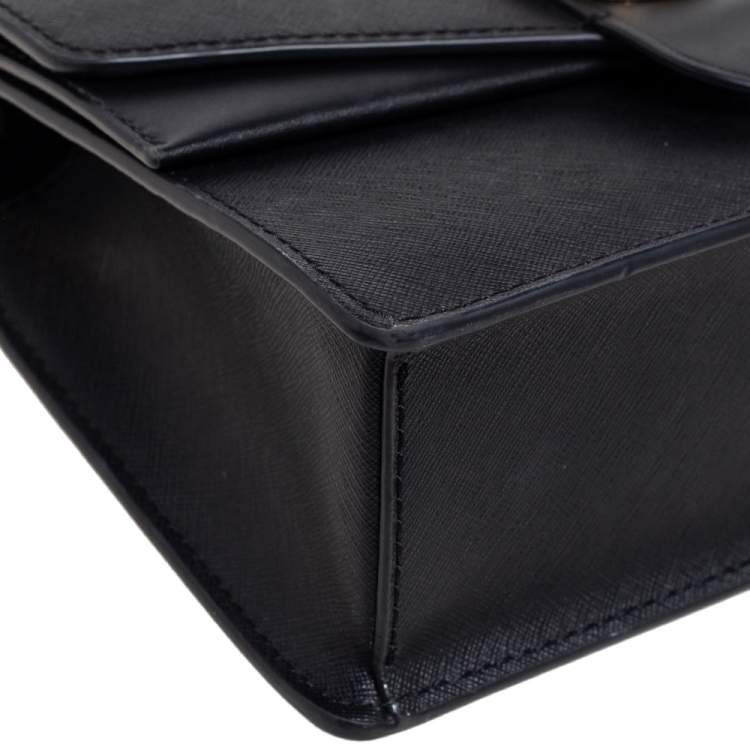 Pre Owned Michael Kors Black Saffiano Leather Small Greenwich Shoulder Bag