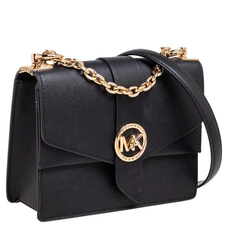 Pre Owned Michael Kors Black Saffiano Leather Small Greenwich Shoulder Bag