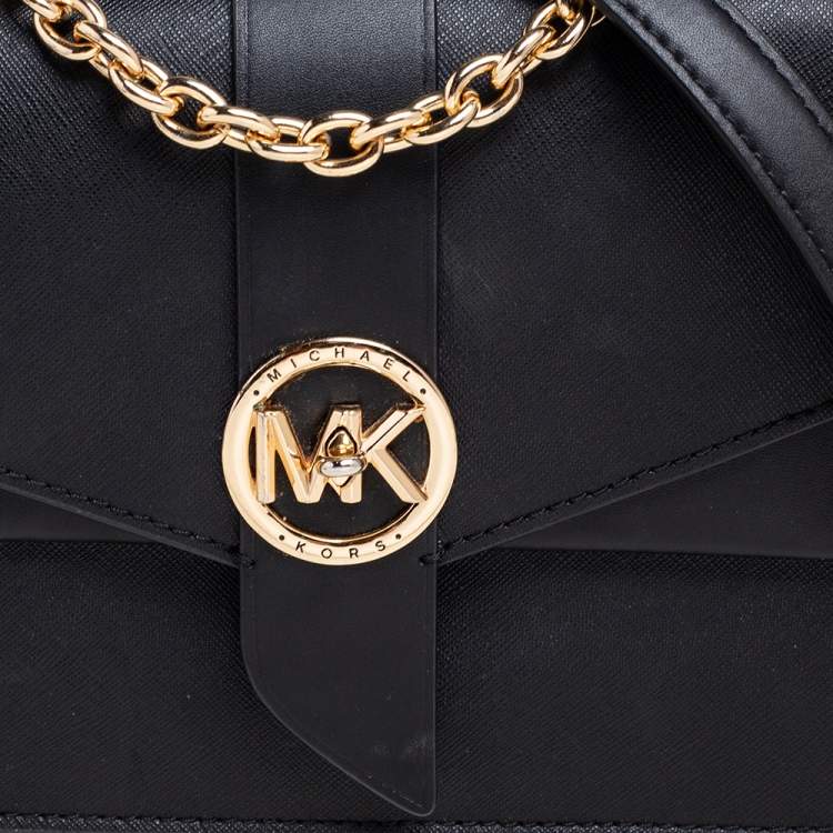 Pre Owned Michael Kors Black Saffiano Leather Small Greenwich Shoulder Bag