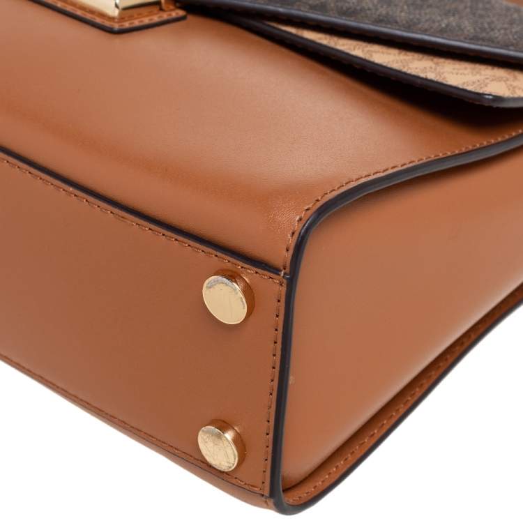 Pre Owned Michael Kors Tri Color Monogram Coated Canvas And Leather Kinsley Top Handle Bag