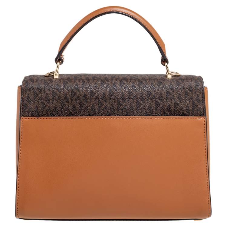 Pre Owned Michael Kors Tri Color Monogram Coated Canvas And Leather Kinsley Top Handle Bag