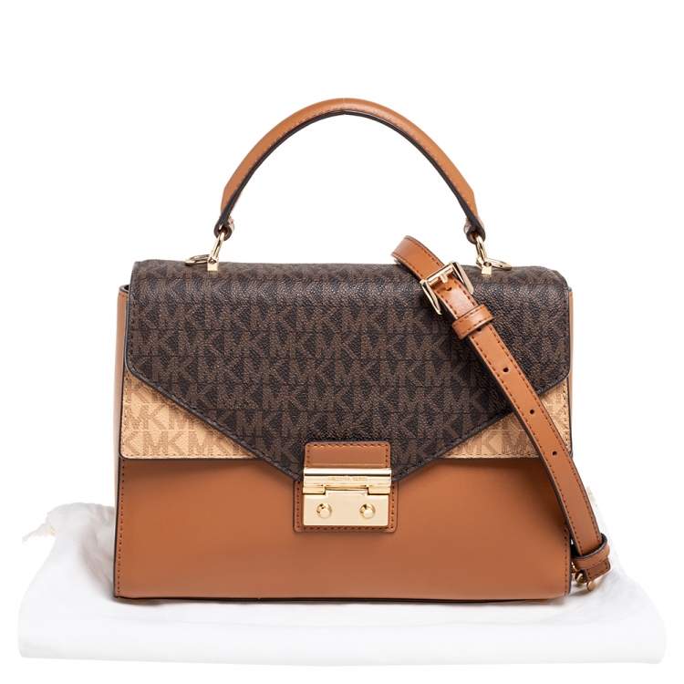 Pre Owned Michael Kors Tri Color Monogram Coated Canvas And Leather Kinsley Top Handle Bag