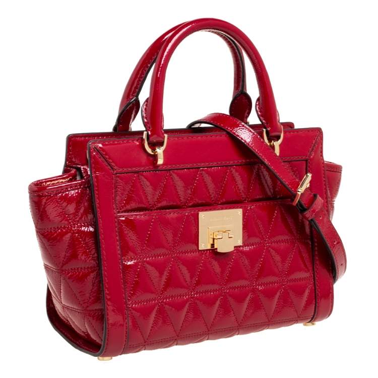 Pre Owned MICHAEL Michael Kors Red Patent Leather Vivianne Satchel