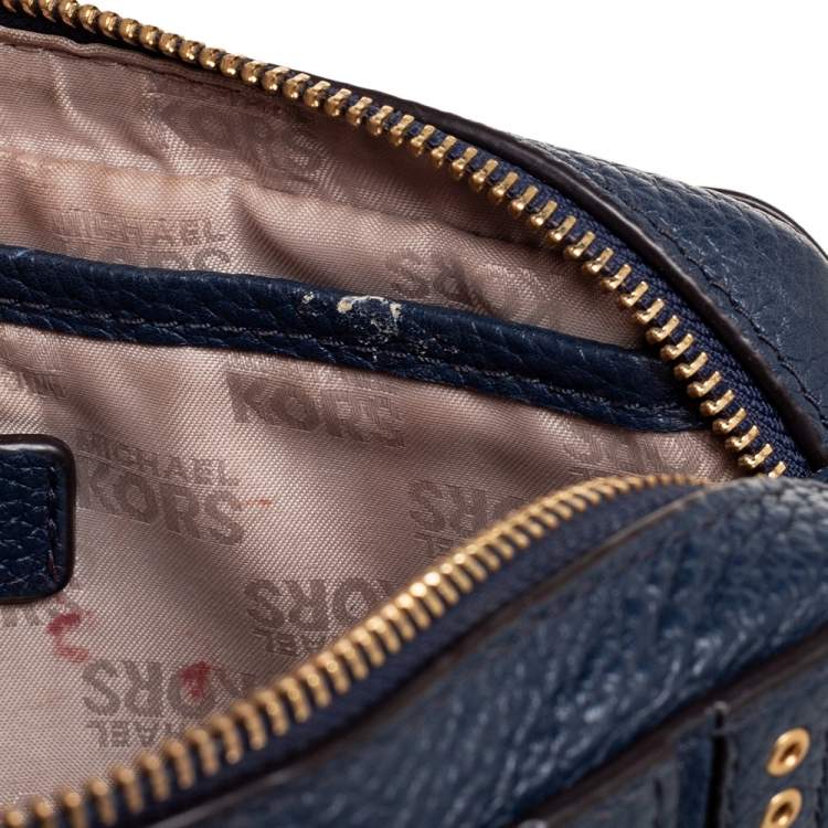 Pre Owned Michael Kors Blue Leather Jet Set Studded Shoulder Bag