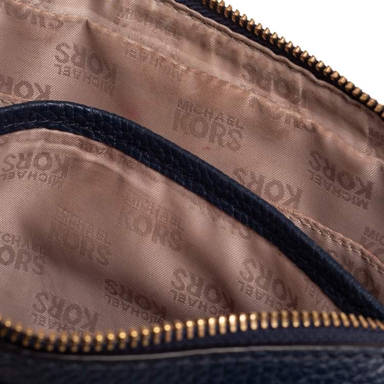 Pre Owned Michael Kors Blue Leather Jet Set Studded Shoulder Bag