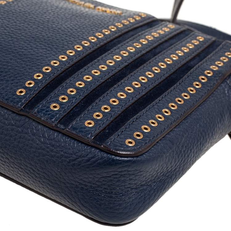 Pre Owned Michael Kors Blue Leather Jet Set Studded Shoulder Bag