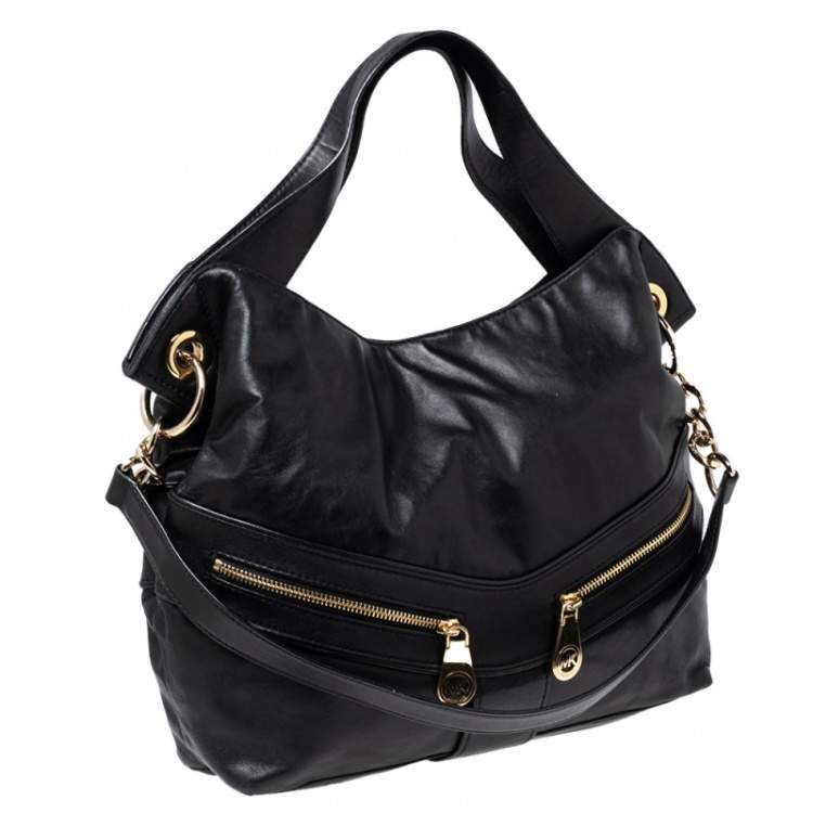 مملوكة مسبقًا MICHAEL Michael Kors Black Leather Double Zip Pocket Hobo