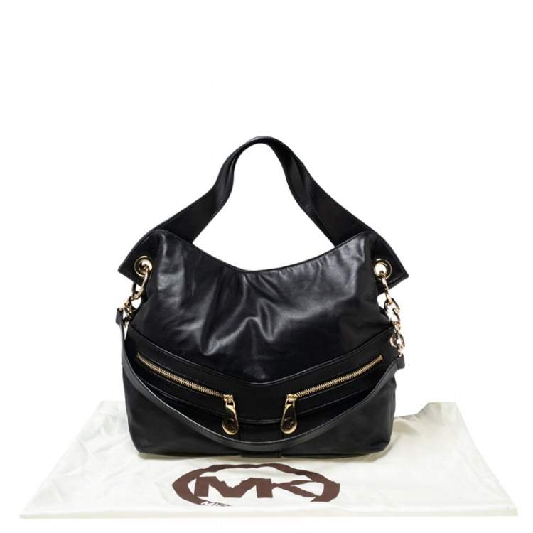 مملوكة مسبقًا MICHAEL Michael Kors Black Leather Double Zip Pocket Hobo