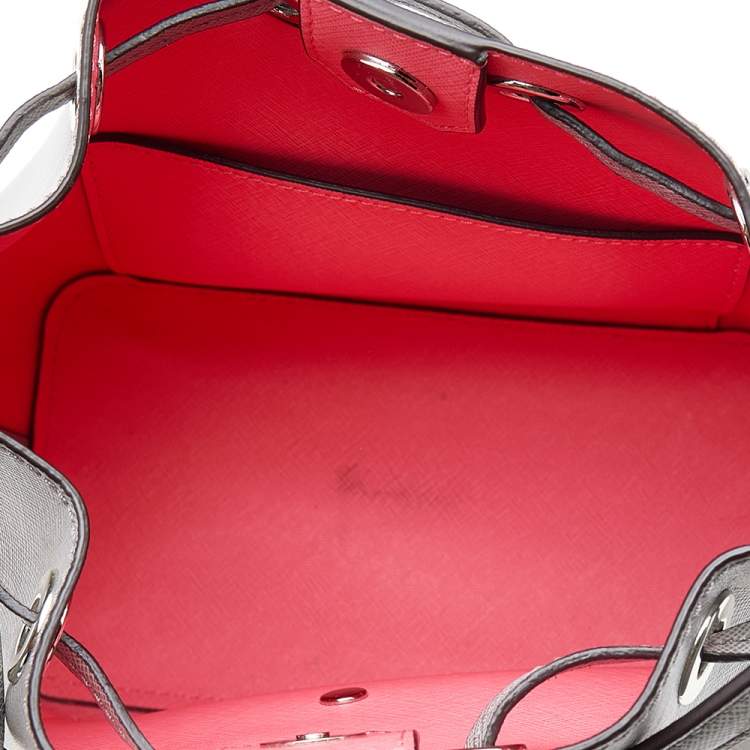 Pre Owned Michael Kors Grey Saffiano Leather Drawstring Shoulder Bag