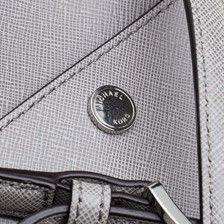 Pre Owned Michael Kors Grey Saffiano Leather Drawstring Shoulder Bag