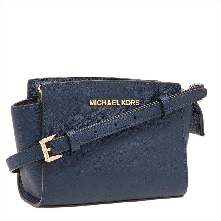Pre Owned Michael Kors Navy Blue Leather Mini Selma Crossbody Bag