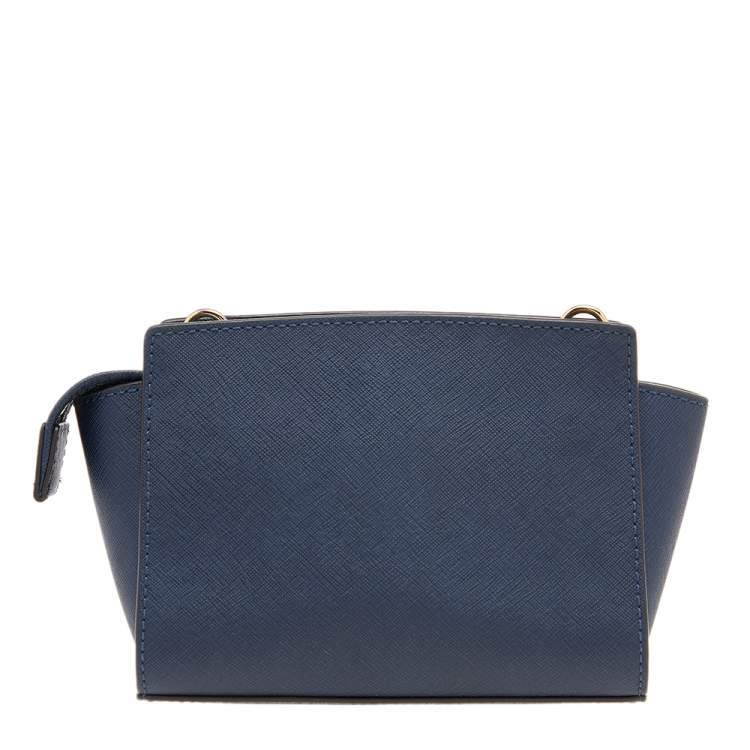 Pre Owned Michael Kors Navy Blue Leather Mini Selma Crossbody Bag