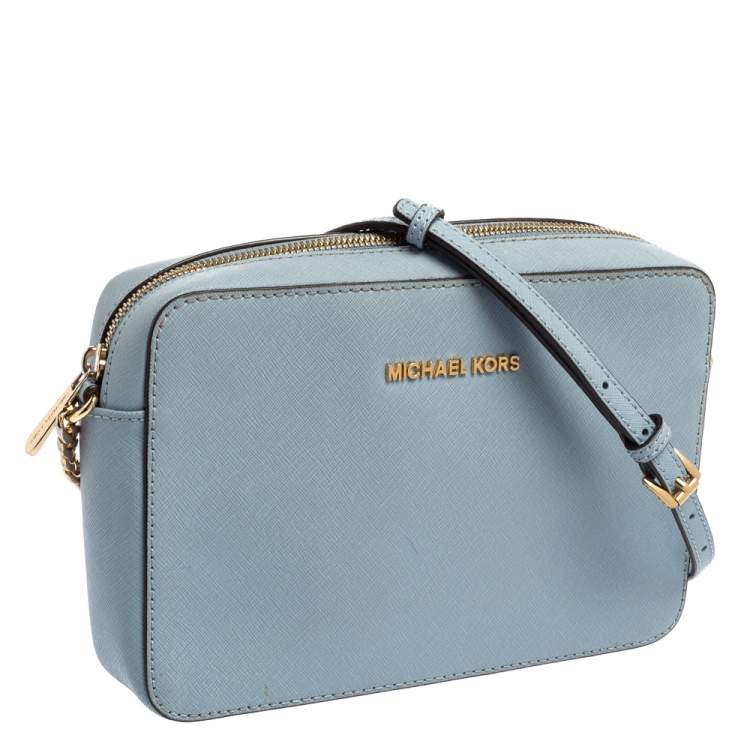Pre Owned Michael Kors Blue Leather Jet Set Camera Crossbody Bag