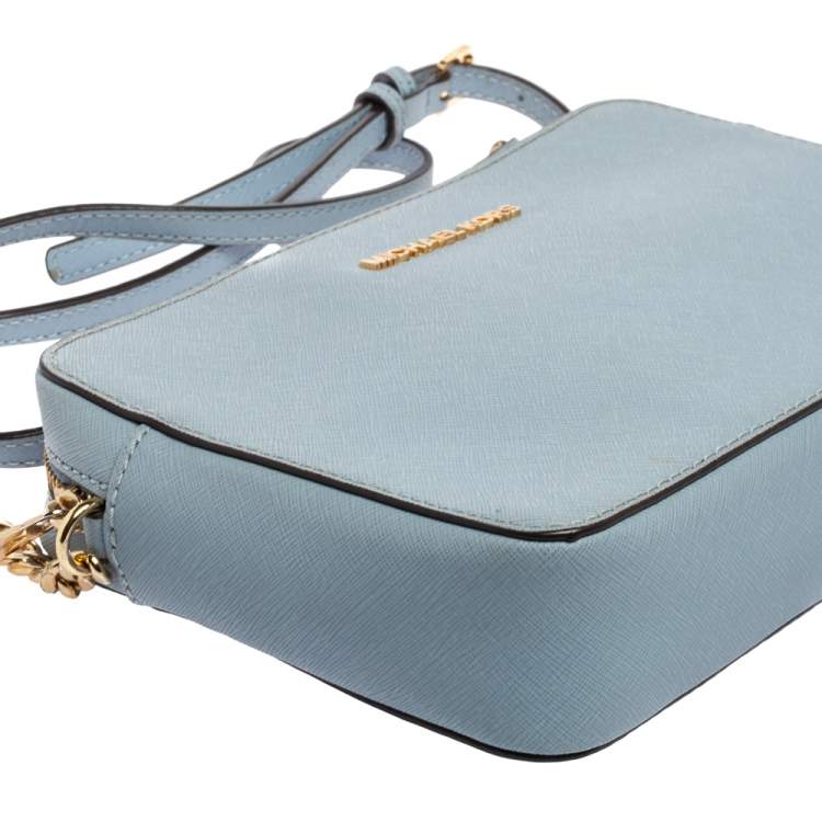 Pre Owned Michael Kors Blue Leather Jet Set Camera Crossbody Bag