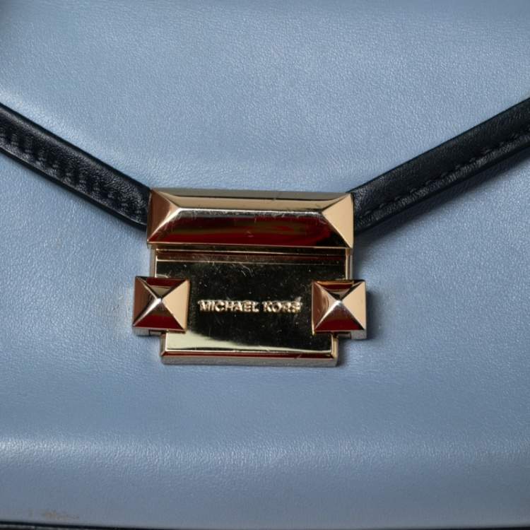 Pre Owned Michael Kors Two Tone Blue Leather Mini Whitney Top Handle Bag