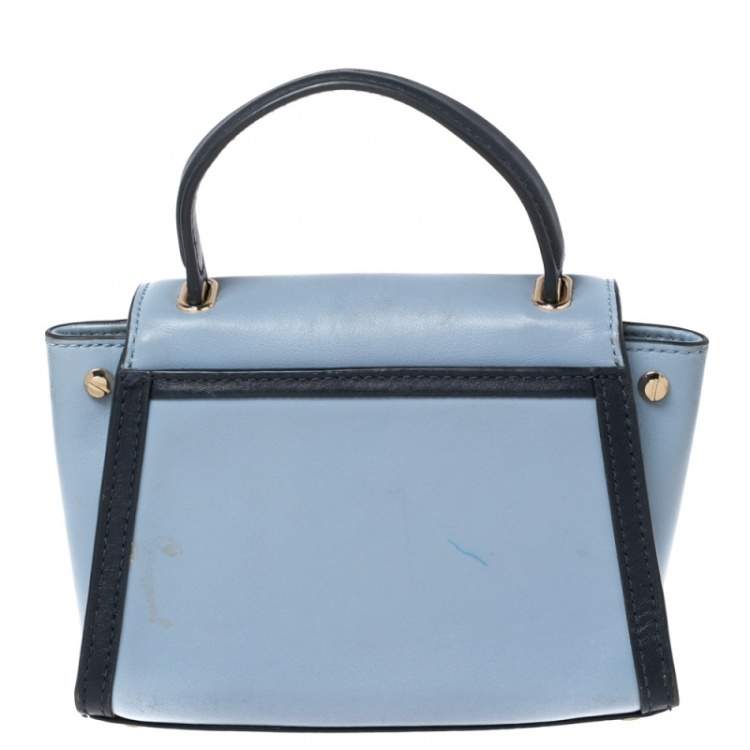 Pre Owned Michael Kors Two Tone Blue Leather Mini Whitney Top Handle Bag