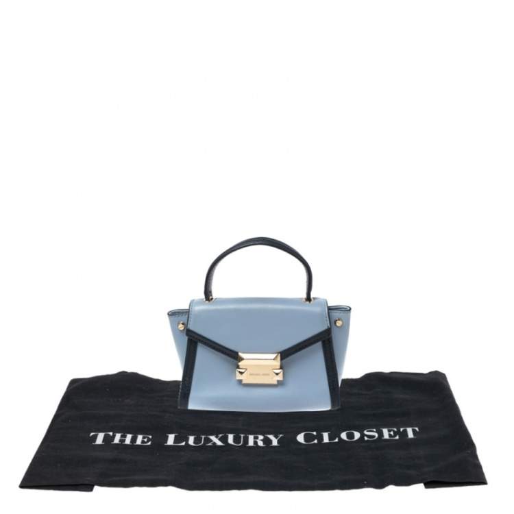 Pre Owned Michael Kors Two Tone Blue Leather Mini Whitney Top Handle Bag