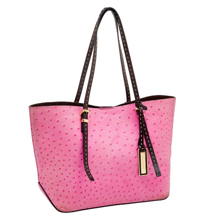 Pre Owned Michael Kors Pink Ostrich Embossed Leather Gia Tote