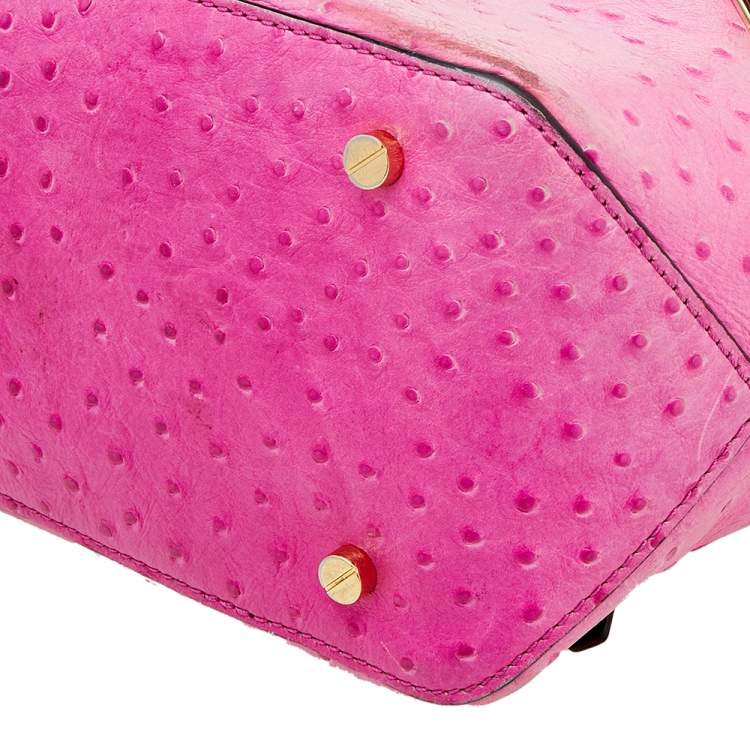 Pre Owned Michael Kors Pink Ostrich Embossed Leather Gia Tote