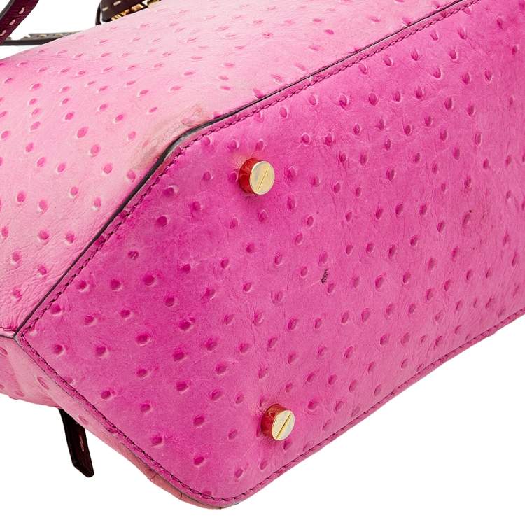 Pre Owned Michael Kors Pink Ostrich Embossed Leather Gia Tote