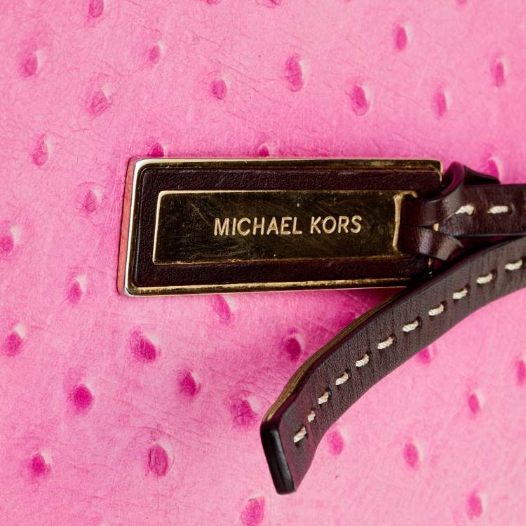 Pre Owned Michael Kors Pink Ostrich Embossed Leather Gia Tote