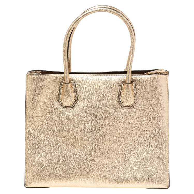 Pre Owned Michael Kors Metallic Gold Leather Medium Mercer Tote