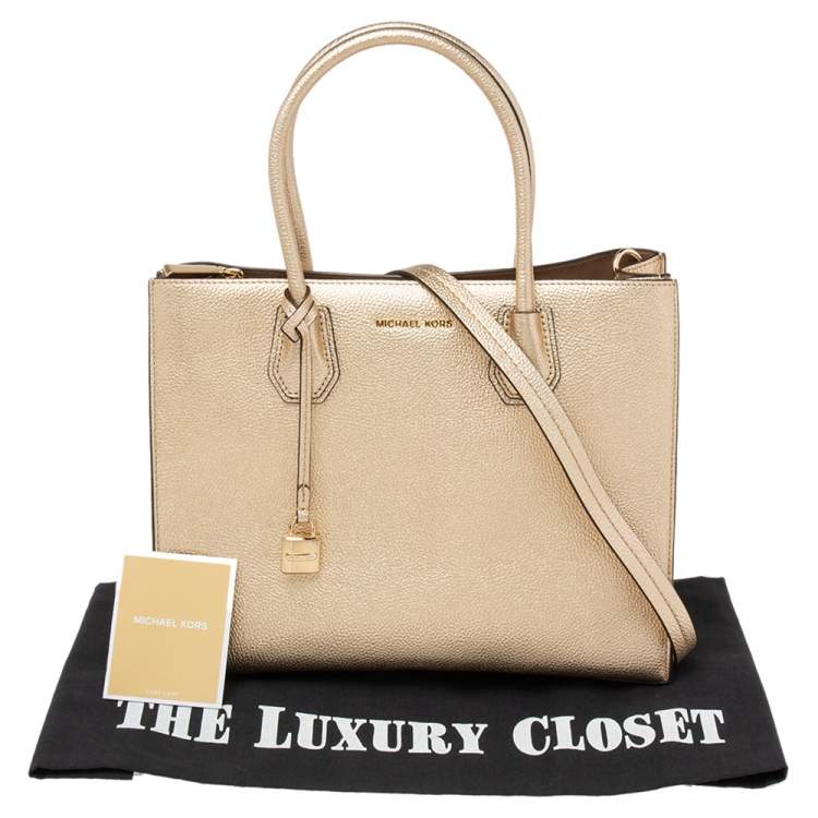 Pre Owned Michael Kors Metallic Gold Leather Medium Mercer Tote