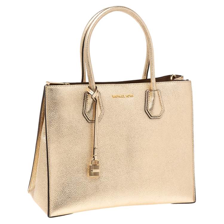 Pre Owned Michael Kors Metallic Gold Leather Medium Mercer Tote