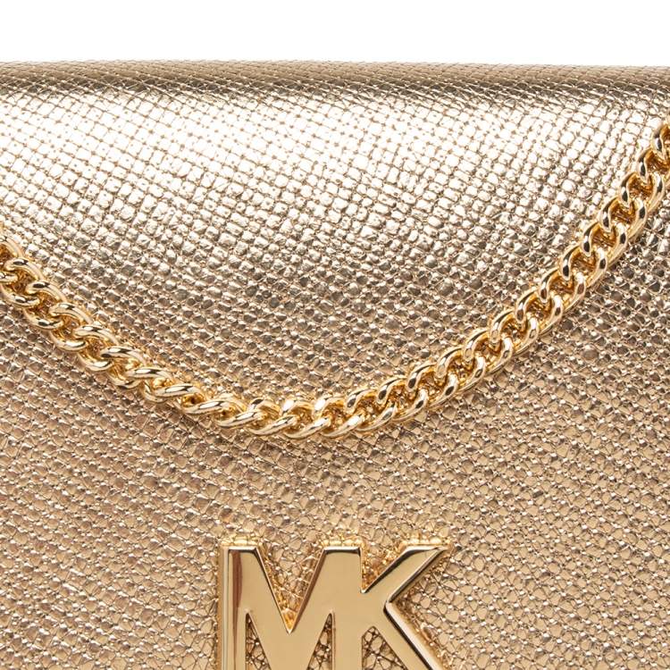 Pre Owned Michael Kors Metallic Gold Leather Mott Chain Clutch