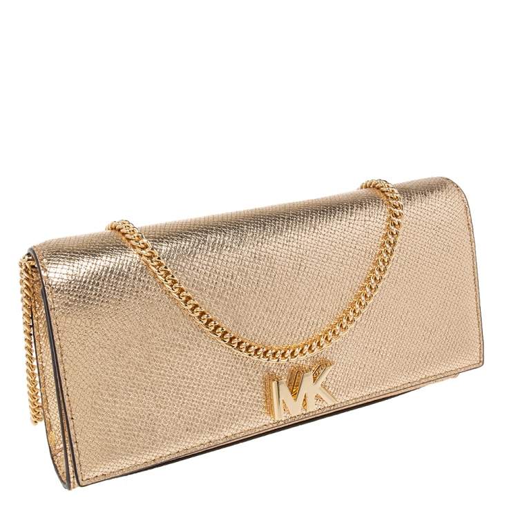 Pre Owned Michael Kors Metallic Gold Leather Mott Chain Clutch