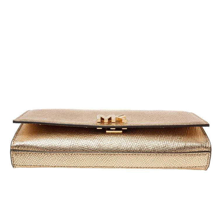 Pre Owned Michael Kors Metallic Gold Leather Mott Chain Clutch