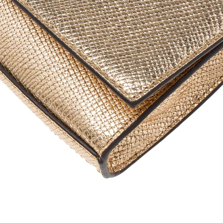 Pre Owned Michael Kors Metallic Gold Leather Mott Chain Clutch