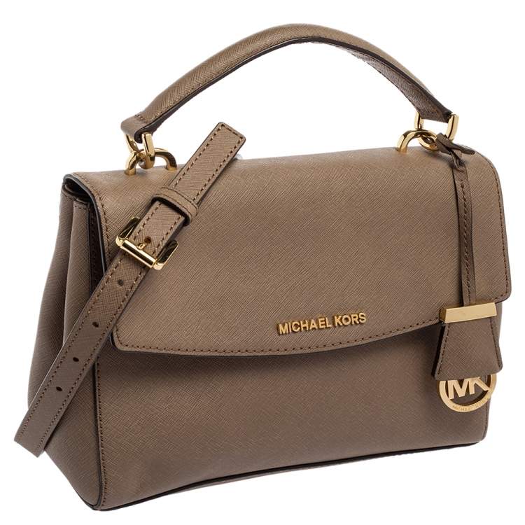 Pre Owned Michael Kors Dark Beige Saffiano Leather Small Ava Top Handle Bag