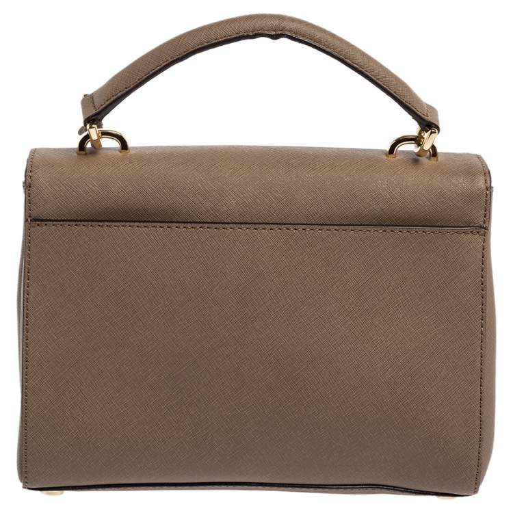 Pre Owned Michael Kors Dark Beige Saffiano Leather Small Ava Top Handle Bag