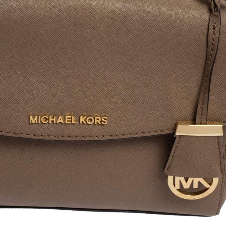 Pre Owned Michael Kors Dark Beige Saffiano Leather Small Ava Top Handle Bag