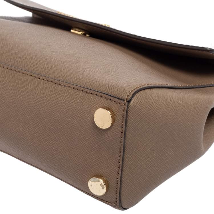 Pre Owned Michael Kors Dark Beige Saffiano Leather Small Ava Top Handle Bag