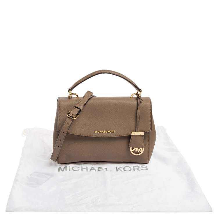 Pre Owned Michael Kors Dark Beige Saffiano Leather Small Ava Top Handle Bag