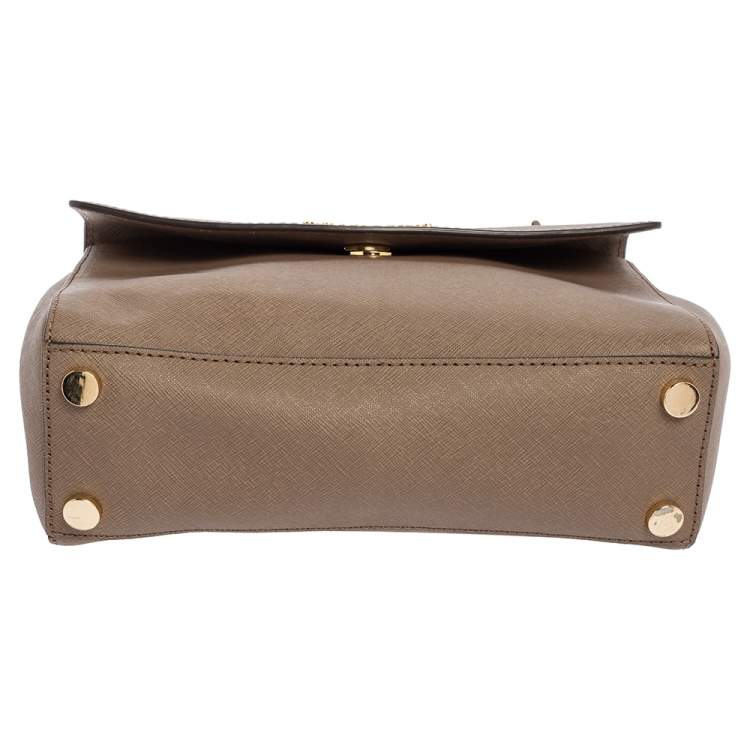 Pre Owned Michael Kors Dark Beige Saffiano Leather Small Ava Top Handle Bag