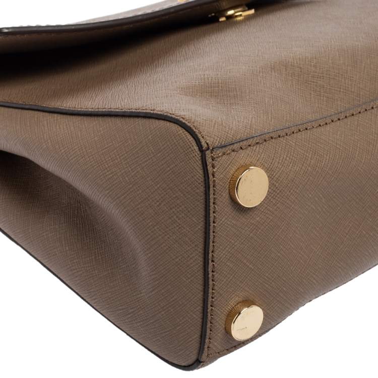 Pre Owned Michael Kors Dark Beige Saffiano Leather Small Ava Top Handle Bag
