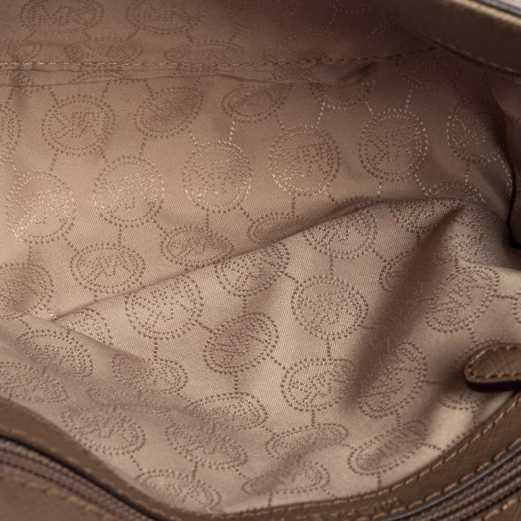 Pre Owned Michael Kors Dark Beige Saffiano Leather Small Ava Top Handle Bag