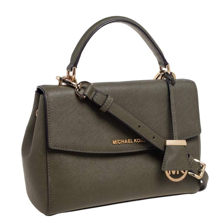 Pre Owned Michael Kors Olive Green Saffiano Leather Small Ava Top Handle Bag