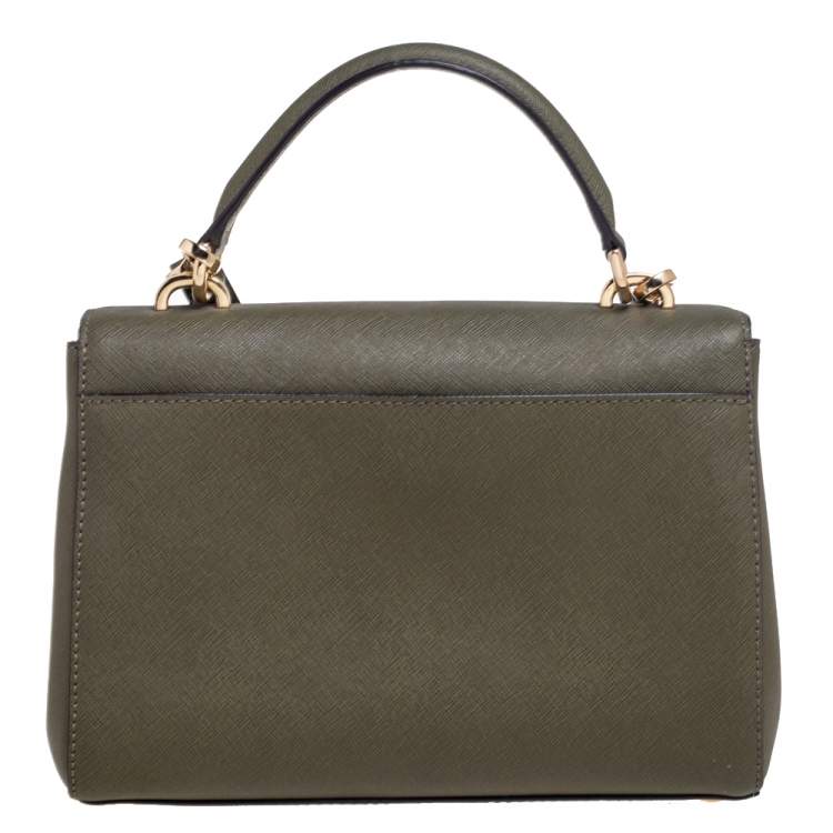 Pre Owned Michael Kors Olive Green Saffiano Leather Small Ava Top Handle Bag