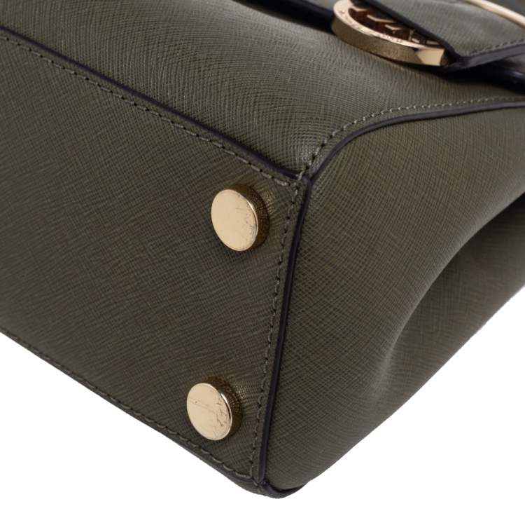 Pre Owned Michael Kors Olive Green Saffiano Leather Small Ava Top Handle Bag